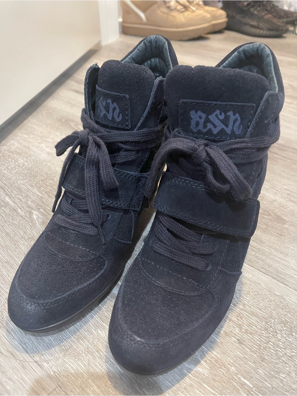 Ash Women’s Navy Suede High-Top Wedge Sneakers